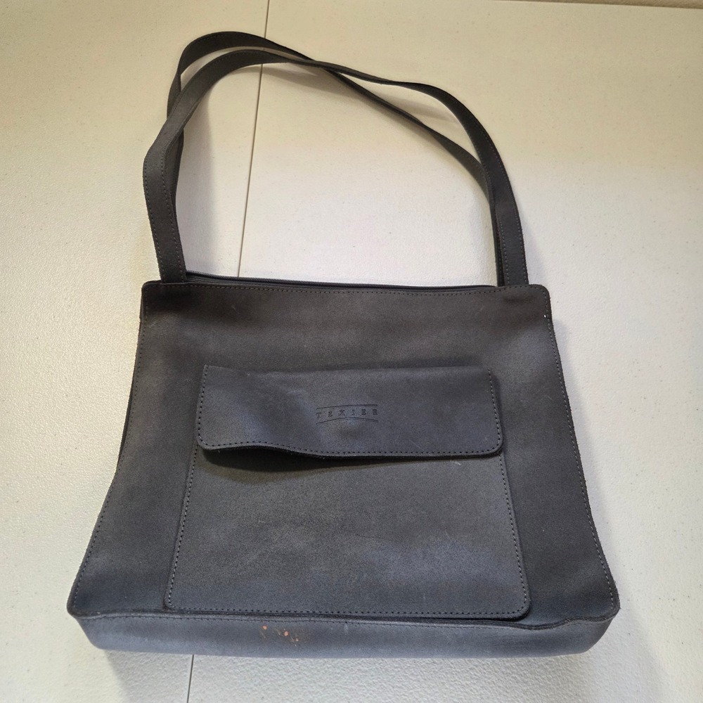 TEXIER Gray Suede Leather Shoulder Bag Purse‎